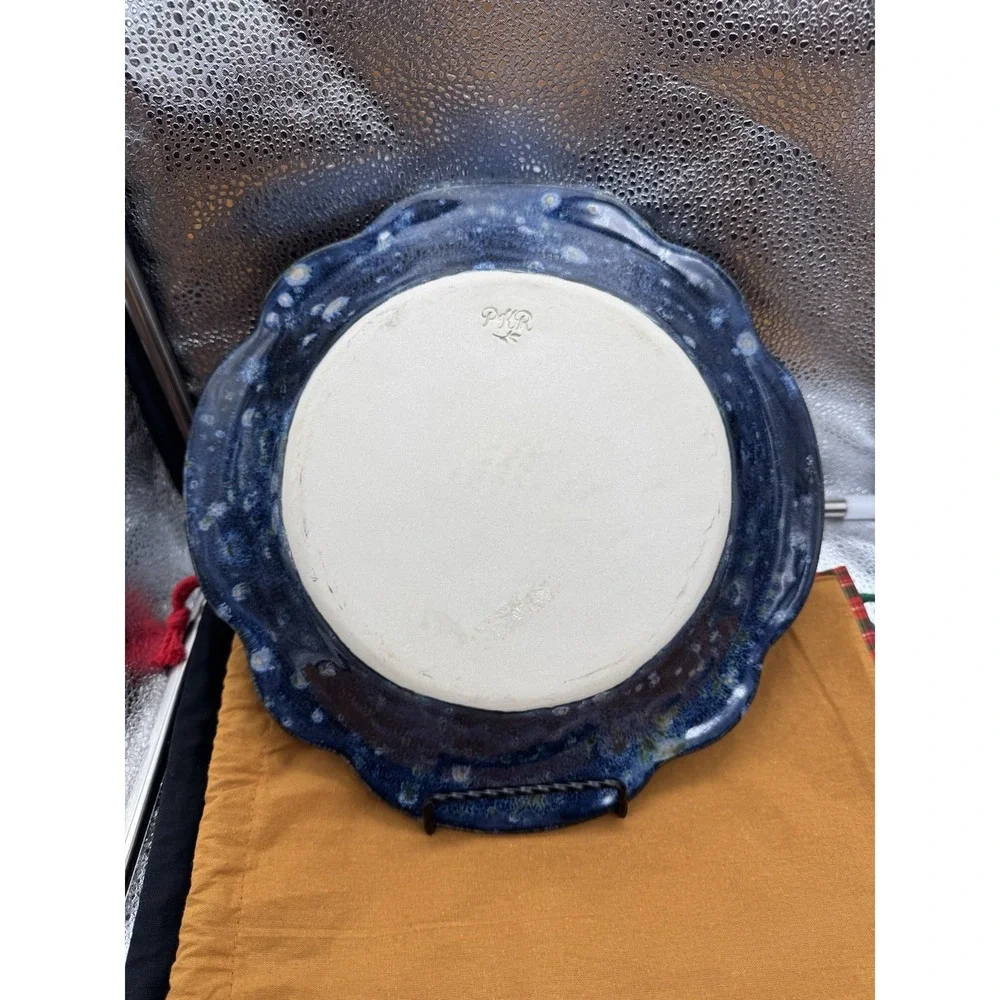 VTG‎ PKR Cobalt Hand Thrown Large Pottery Plate Desert Night Sky Stoneware